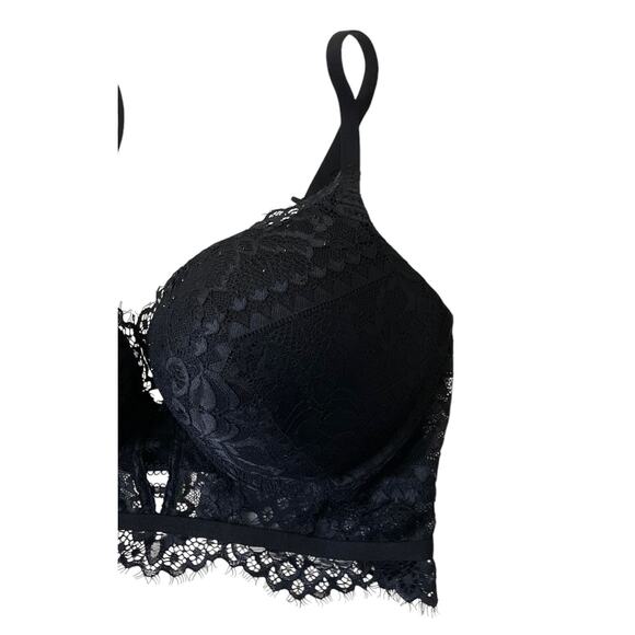 Black Lace Rhinestones Push Up Bra Women Size 34D | 52-16 - Picture 3 of 7
